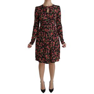 Dolce & Gabbana Black Floral Longsleeve Knee Length Women's Dress